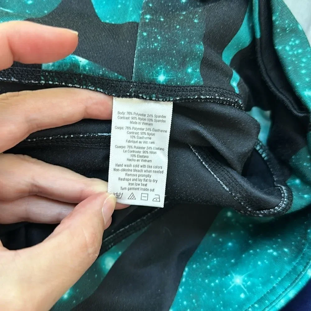 Alo Yoga Goddess Galaxy Print Ribbed Leggings M | Green Space Stirrup Yoga Pants